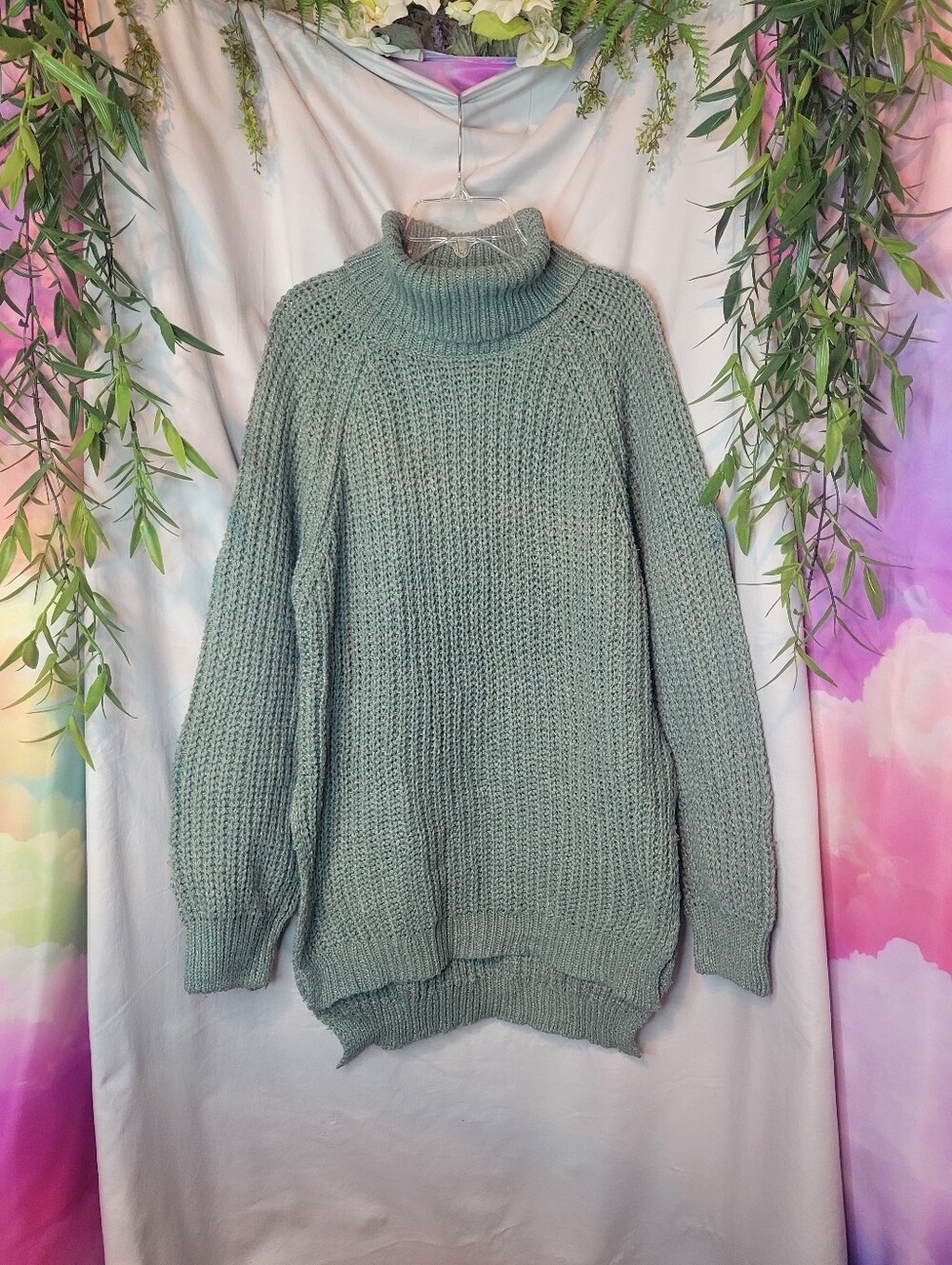 Sage/Aqua Green Cozy & Chunky Cottagecore Turtleneck Sweater